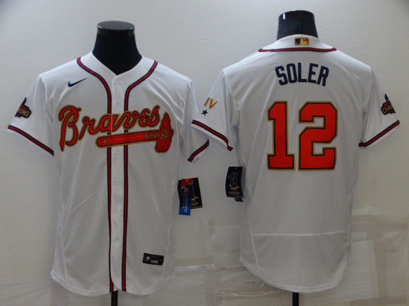 Men Atlanta Braves #12 Soler White Gold Elite Nike 2022 MLB Jersey